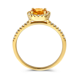 14K Geelgouden Ring met Citrien en Diamant