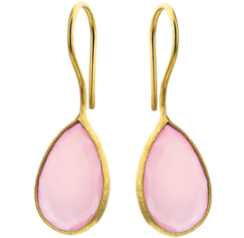 Roze Chalcedoon Goudkleurige Oorhangers