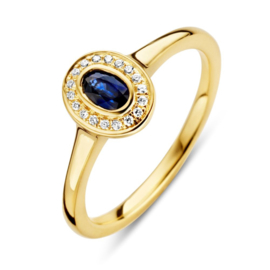 Excellent Jewelry Geelgouden Ring met Diamanten en Saffier