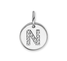 Letter N Bedel Hanger van Zilver met Zirkonia’s