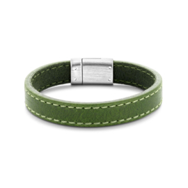 Groen Leren Heren Armband met Stalen Sluiting 19 cm