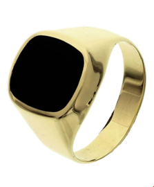 Geelgouden Ring met Vierkante Voorkant en Zwarte Onyx