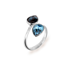 Spark Zilveren Pear Drop Ring met Blauwe Glaskristallen