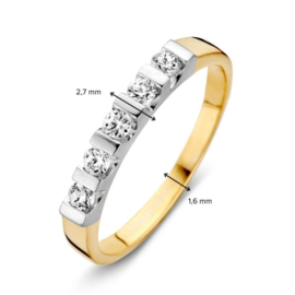 Excellent Jewelry Bicolor Dames Ring  met Witgouden Zirkonia Kopstuk
