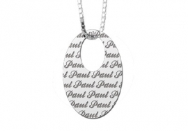 Names4ever Zilveren Ovaal Ketting met Naampatroon ZNH25