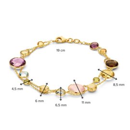 Excellent Jewelry Gouden Armband met dubbele streng & Multicolor Edelstenen