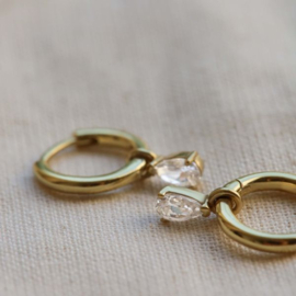Hinged Hoops Symbols Hanging Drop Zirconia Goldplated | Karma Jewelry