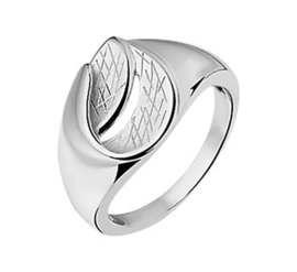 Zilveren Dames Ring met Gescratcht Rondgaand Kopstuk