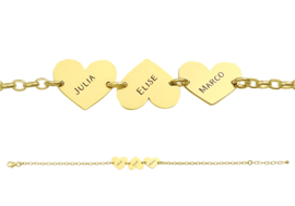 Names4ever Gouden Armband met Drie Naamhartjes GNA62