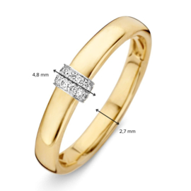 Excellent Jewelry Geelgouden Ring met Witgouden Diamant Plaatje