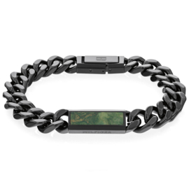 Tommy Hilfiger Zwarte Schakel Armband met Groene Steen TJ2790540