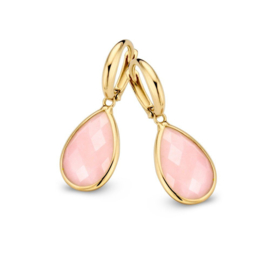 Excellent Jewelry Geelgouden Creolen met Druppelvormige Roze Opaal