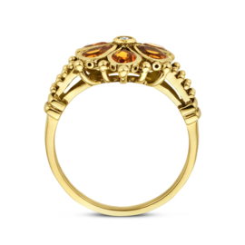 Gouden Vintage Ring met Citrien en Diamant 0.04ct h si