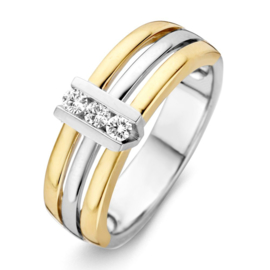 Excellent Jewelry Bicolor Drie Stroken Ring met Briljanten in V-vorm