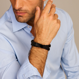 Zwart Lederen Armband met Edelstaal 21cm