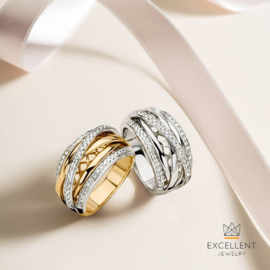 Excellent Jewelry Brede Witgouden Ring met Kleurloze Diamanten