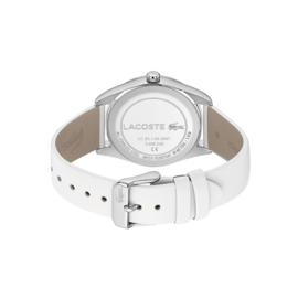 Lacoste Zilverkleurig Parisienne Dames Horloge met Wit Leder