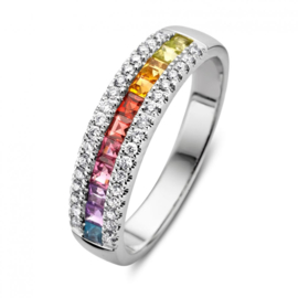 Excellent Jewelry Witgouden Ring met Kleurstenen en Briljanten