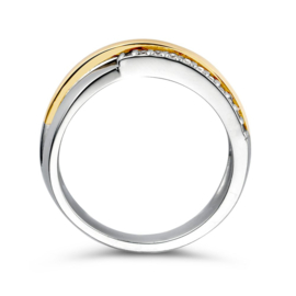 Excellent Jewelry Zilveren Dames Ring met Zirkonia’s en Gouden Strook