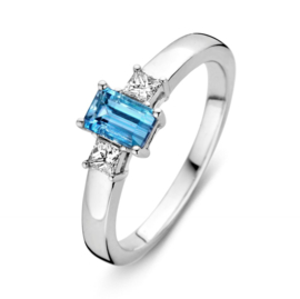 Excellent Jewelry Witgouden Ring met Diamanten en Aquamarijn