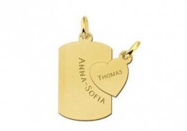 Names4ever Tweedelige Dog Tag en Hartje van Goud met Graveer Namen