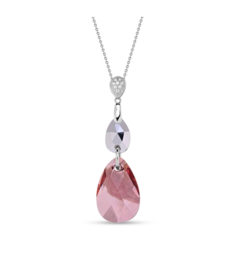 Spark Double Drop Ketting met Robuust Roze Glaskristal