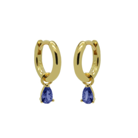 Karma Jewelry | Klapcreolen met Symbols Hanging Drop Blue in Goudkleur