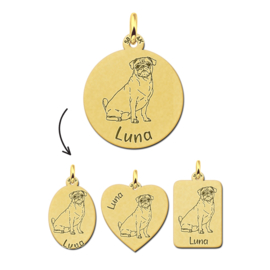 Gepersonaliseerde Mopshond Hanger van Goud + Naam