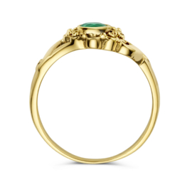 Gouden Vintage Ring Bloem Smaragd 0.30ct