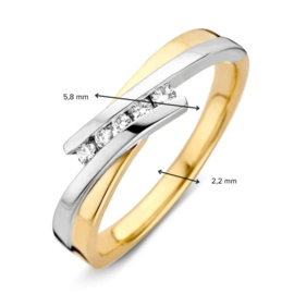 Excellent Jewelry Bicolor Ring met Diagonale Strook met Diamanten