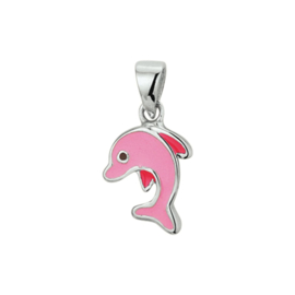 Zilveren Hanger met Roze Dolfijntje