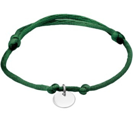 Groene Satijnen Armband met Ronde Hanger van Zilver