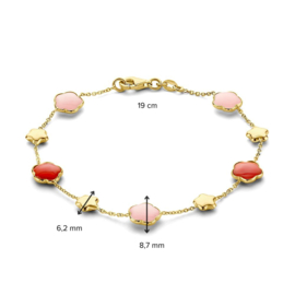 Excellent Jewelry Geelgouden Armband met Rode en Roze Edelsteen