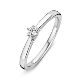 Excellent Jewelry Slanke Witgouden Dames Ring met 0,14 crt. Diamant