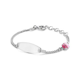 Zilveren Graveerarmband Ovaal met Lieveheersbeestje Roze 11 + 2 cm