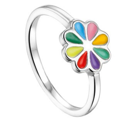Zilveren Ring voor Kinderen met Regenboog Bloem