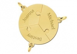 Names4ever Ronde Puzzelstukjes Driedelige Vriendschapsketting met Namen van Goud