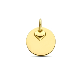 Gouden Graveerhanger Rond 11,3mm +  Hartje