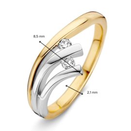 Excellent Jewelry Bicolor Ring met Witgouden Stroken en Diamanten