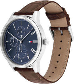 Tommy Hilfiger Zilverkleurig Heren Horloge met Bruin Leren Band