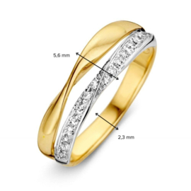 Excellent Jewelry Gevouwen Geelgouden Ring met Zirkonia’s