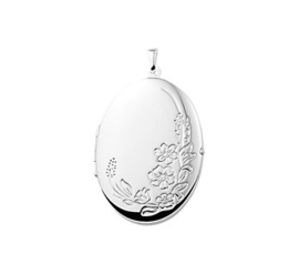 Ovaal Foto Medaillon van Zilver met Bloemen Decoratie | 25 x 35,5 mm