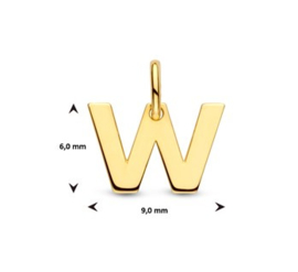 Letter W Hanger in massief 14 Karaat Goud