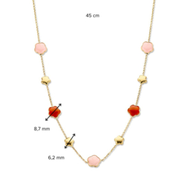 Excellent Jewelry Geelgouden Collier met Rode en Roze Edelsteen