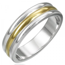 Graveer ring / Zilver met goud kleurige 3 band SKU20895