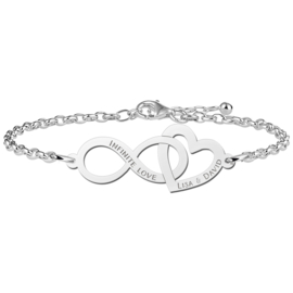 Names4ever Zilveren Armband met Infinity en Hartje