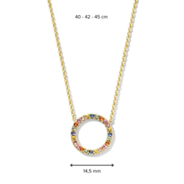 Excellent Jewelry Gouden Collier met Regenboog Saffieren Cirkel