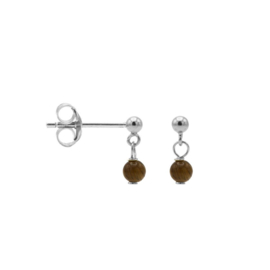 Zilveren Oorhangers met Tiger Eye Ronde Edelsteen | Karma Jewelry