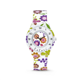 Wit Kids Horloge met Gekleurde Bloemen van Colori Junior