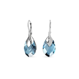 Silver Drop Oorhangers met Blauwe Kristallen